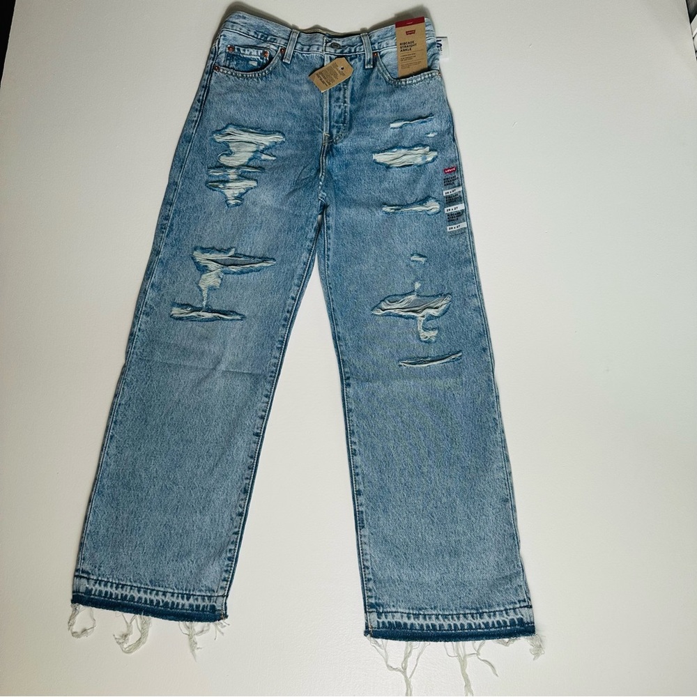 Levi's Women's Ribcage Straight Ankle Frayed Jeans- Sz‎ 29 Pants Distressed